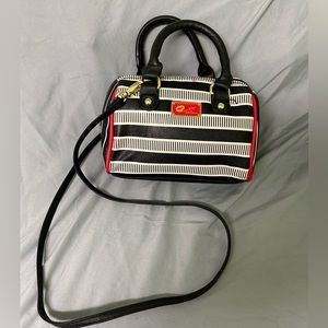 Luv Betsey Johnson Purse Handbag Black White Stripes Red